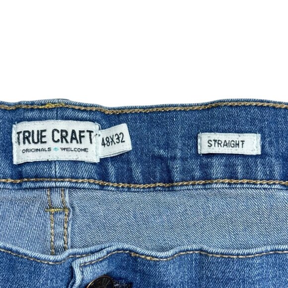 True Craft Mens Straight Fit Jeans 48X32 Blue Denim Cotton Blend - Picture 4 of 5